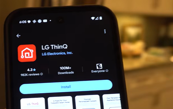 Phone displaying the LG ThinQ app listing